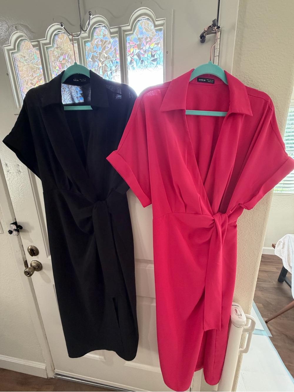 SHEIN XL Black & Hot Pink Tie-Waist Short Sleeve Midi Dress (BOGO)